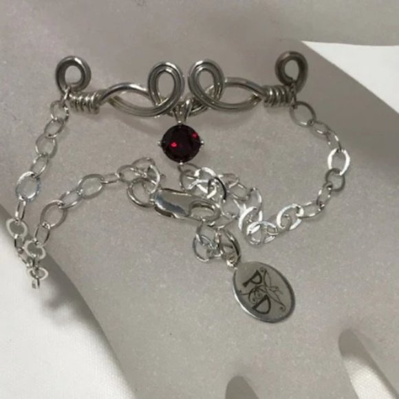 Garnet Ankle Bracelet- The Pixie Dust Garnet Sterling Silver Ankle Bracelet - Picture 4 of 6